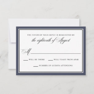 Elegante Calligraphy Script Navy Blue Wedding RSVP Karte