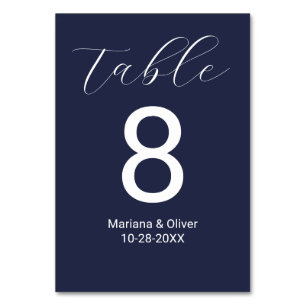 Elegante Calligraphy Script Navy Blue Wedding Tischnummer