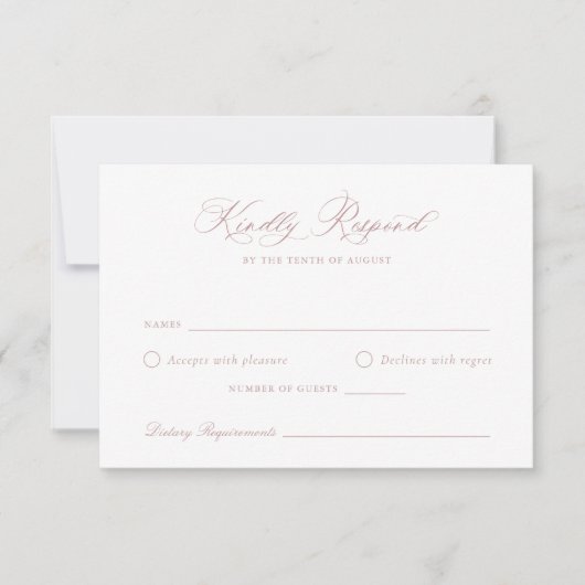 Elegante Calligraphy Script-Rose Wedding RSVP Card Einladung (Vorderseite)