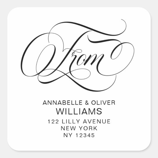 Elegante Calligraphy Script-Rücksendeadressen-Aufk Quadratischer Aufkleber (Vorderseite)
