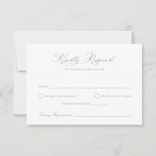 Elegante Calligraphy Script Sage Wedding RSVP Card Einladung (Vorderseite)