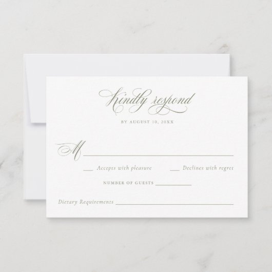 Elegante Calligraphy Script Sage Wedding RSVP Einladung (Vorderseite)