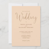 Elegante Calligraphy Script Soft Peach Wedding Einladung (Vorderseite)