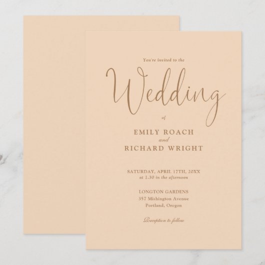 Elegante Calligraphy Script Soft Peach Wedding Einladung (Vorne/Hinten)