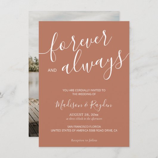 Elegante Calligraphy Script Terracotta Wedding Einladung (Vorne/Hinten)