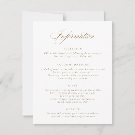 Elegante Calligraphy Script Wedding Information In Einladung (Vorderseite)