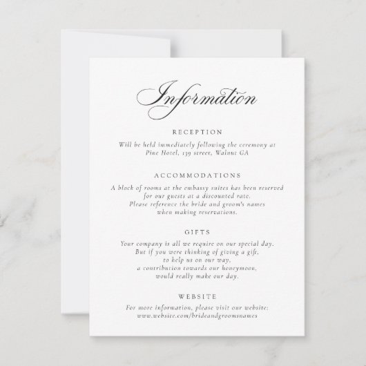 Elegante Calligraphy Script Wedding Information In Einladung (Vorderseite)