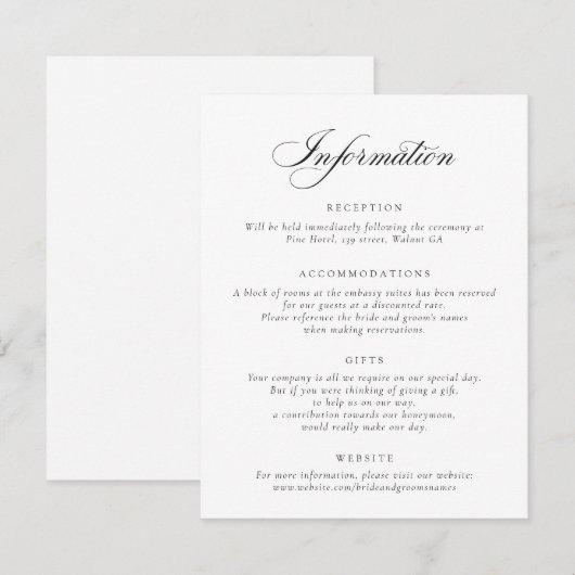 Elegante Calligraphy Script Wedding Information In Einladung (Vorne/Hinten)