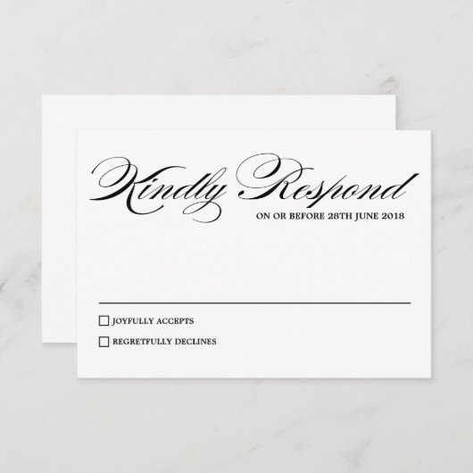 Elegante Calligraphy Script Wedding RSVP Card (Vorne/Hinten)