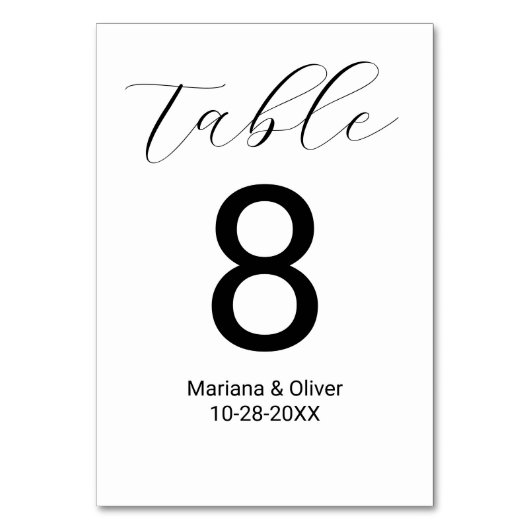 Elegante Calligraphy Script White Wedding Tischnummer (Rückseite)