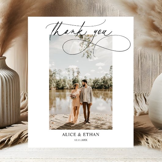 Elegante Calligraphy Simple Foto Wedding Vielen Da