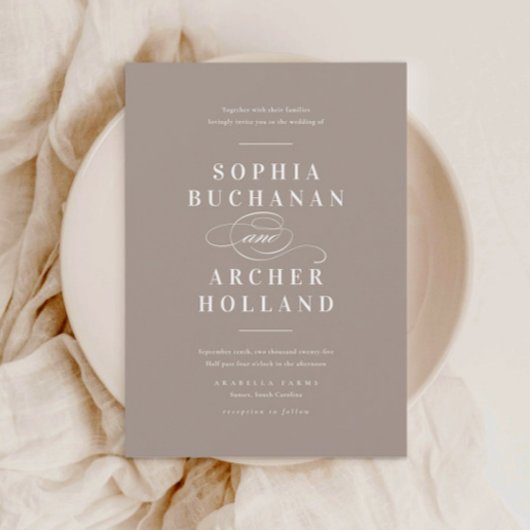 Elegante Calligraphy Taupe Wedding Einladung