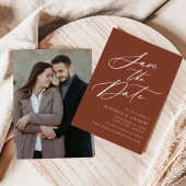 Elegante Calligraphy Terracotta Foto Wedding Save The Date