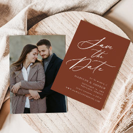 Elegante Calligraphy Terracotta Foto Wedding Save The Date
