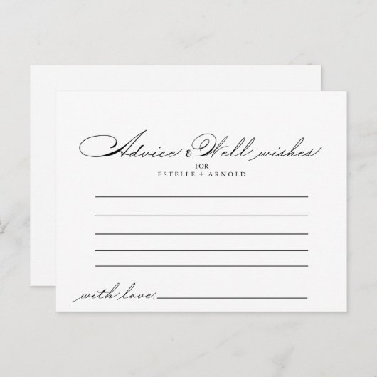Elegante Calligraphy Wedding Advice Card Postkarte (Vorne/Hinten)