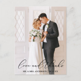 Elegante Calligraphy Wedding Foto Liebe Danke Postkarte