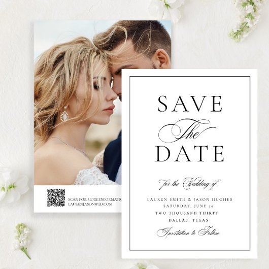 Elegante Calligraphy Wedding Foto QR Code Wedding Save The Date