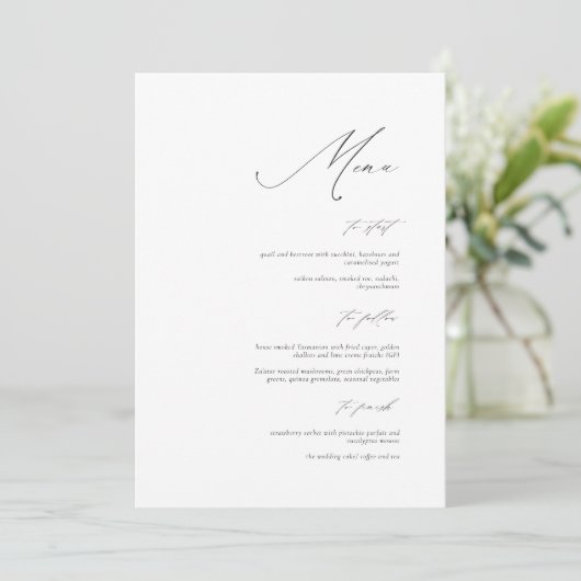 Elegante Calligraphy Wedding Menu Card Menükarte (Stehend Vorderseite)