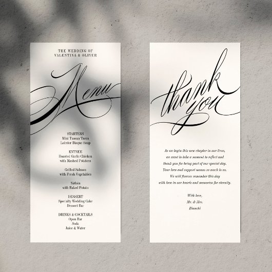 Elegante Calligraphy Wedding Menu Card Programm