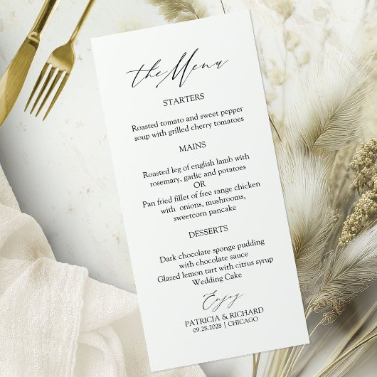 Elegante Calligraphy Wedding Menu Cards Menükarte