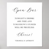 Elegante Calligraphy Wedding Open Bar Sign Poster (Vorne)