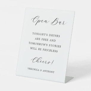 Elegante Calligraphy Wedding Open Bar Sockelschild