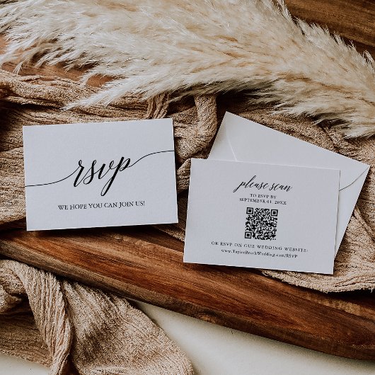 Elegante Calligraphy Wedding QR Code RSVP Card