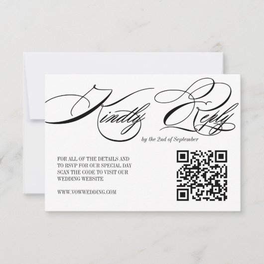 Elegante Calligraphy Wedding QR Code RSVP Karte (Vorderseite)