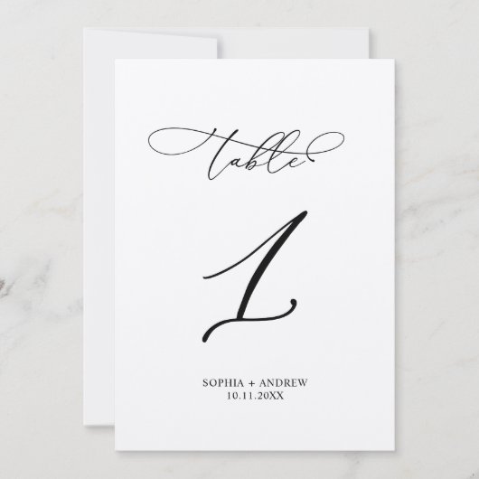 Elegante Calligraphy Wedding Tischnummer 1 (Vorderseite)