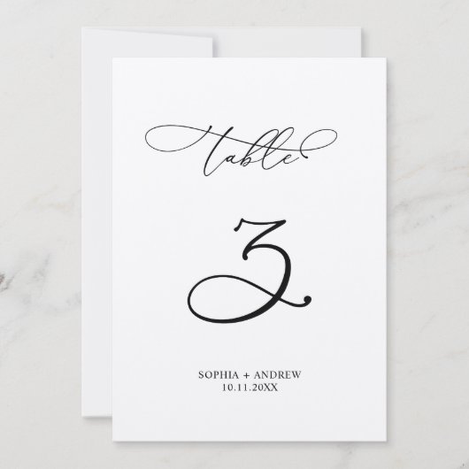 Elegante Calligraphy Wedding Tischnummer 3 (Vorderseite)