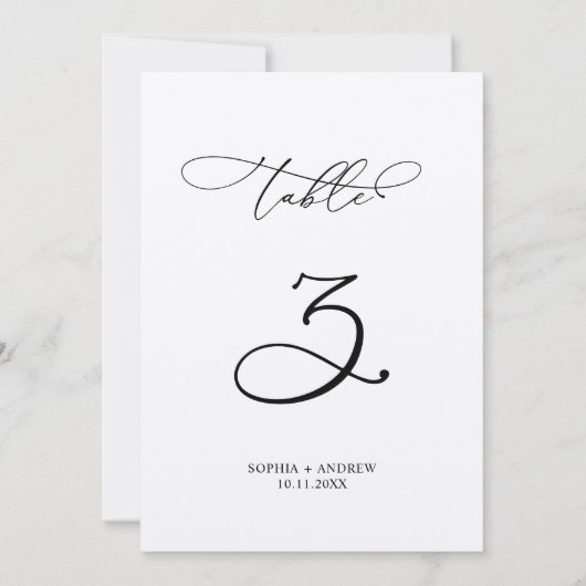Elegante Calligraphy Wedding Tischnummer 3 (Rückseite)