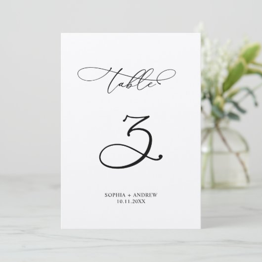 Elegante Calligraphy Wedding Tischnummer 3 (Stehend Vorderseite)