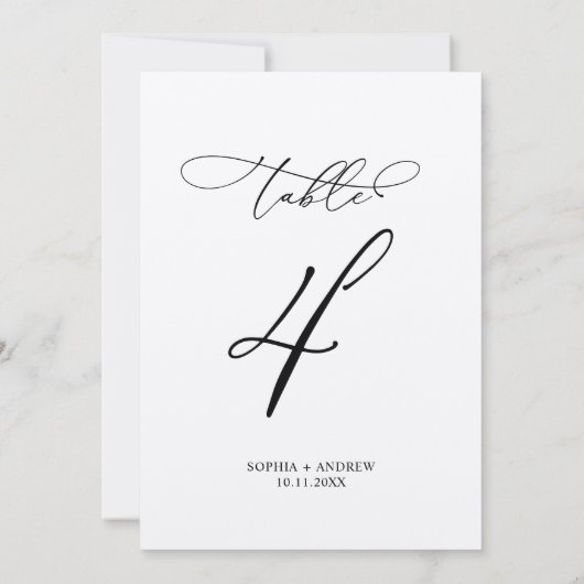 Elegante Calligraphy Wedding Tischnummer 4 (Rückseite)