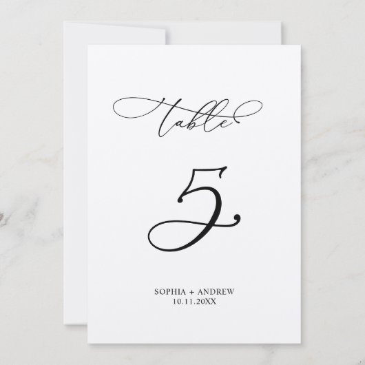 Elegante Calligraphy Wedding Tischnummer 5 (Rückseite)