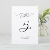 Elegante Calligraphy Wedding Tischnummer 5 (Stehend Vorderseite)
