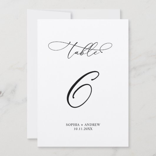 Elegante Calligraphy Wedding Tischnummer 6 (Vorderseite)