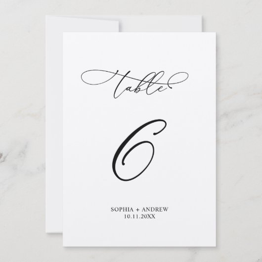 Elegante Calligraphy Wedding Tischnummer 6 (Rückseite)