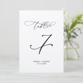 Elegante Calligraphy Wedding Tischnummer 7 (Stehend Vorderseite)