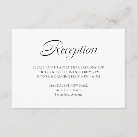 Elegante Calligraphy White Wedding Reception Begleitkarte (Vorderseite)