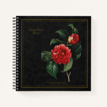 Elegante Camellia Japonica Schwarzes Notizbuch