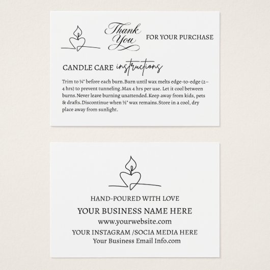 Elegante Candle Care Packet Einsteckkarte (Vorne & Hinten)