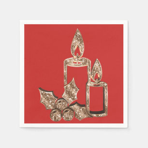 Elegante Candle Holly Red Gold Diamonds Weihnachte Serviette