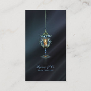 Elegante Candle Lamp Dark Navy Blue Satin Visitenkarte