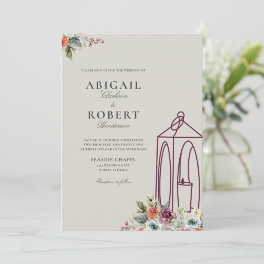 Elegante Candle Lantern Blumenzwiebeln Einladung (Stehend Vorderseite)