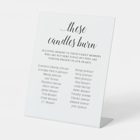 Elegante Candles Burn Family Wiedersehen Memorial Sockelschild (Vorderseite)