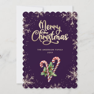 Elegante Candy Cane Stechpalmen-Beeren Lila Weihna Feiertagskarte