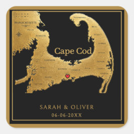 Elegante Cape Cod-Karte Hochzeit Quadratischer Aufkleber