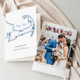 Elegante Cape-Cod-Zielhochzeit Dankeskarte