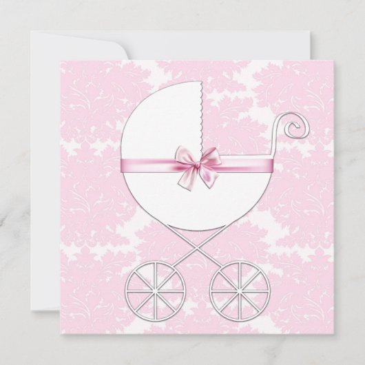 Elegante Carriage Pink Damask Kinderdusche Einladung (Vorderseite)