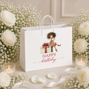 Elegante Cartoon-Frau Marsala-Schrift Geburtstagsg Große Geschenktüte